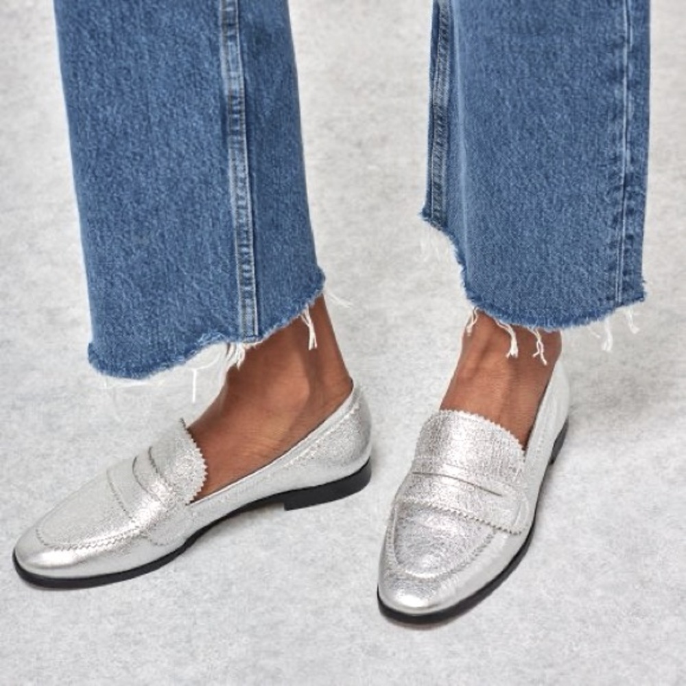 Loeffler Randall Beatrix Loafer Metallic Silver Size 10